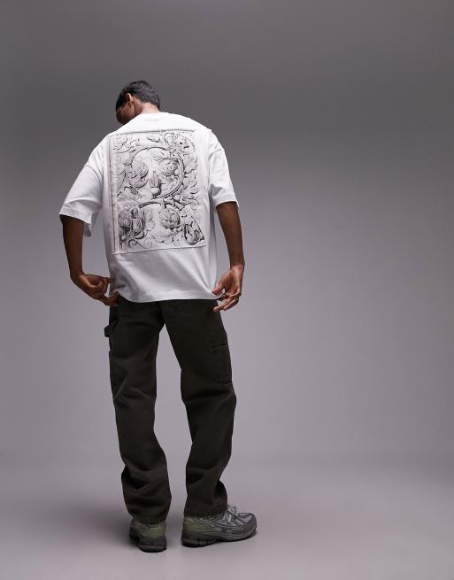 Topman – Biały T-shirt o kroju extreme oversize z nadrukiem z przodu i z tyłu