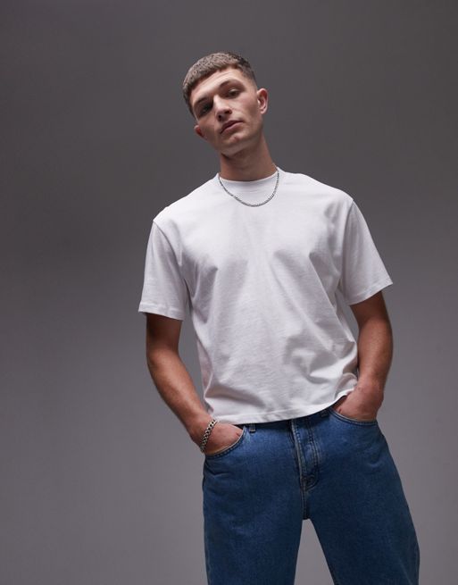 Topman – Biały T-shirt oversize o krótkim fasonie