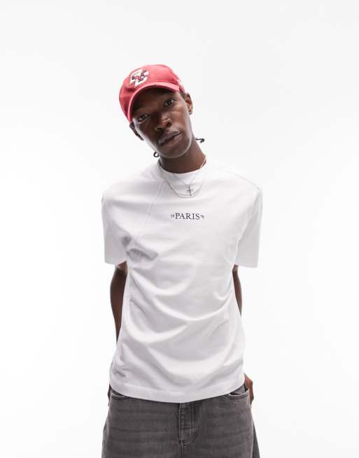 Topman – Biały T-shirt oversize z haftowanym napisem „Paris” na piersi 