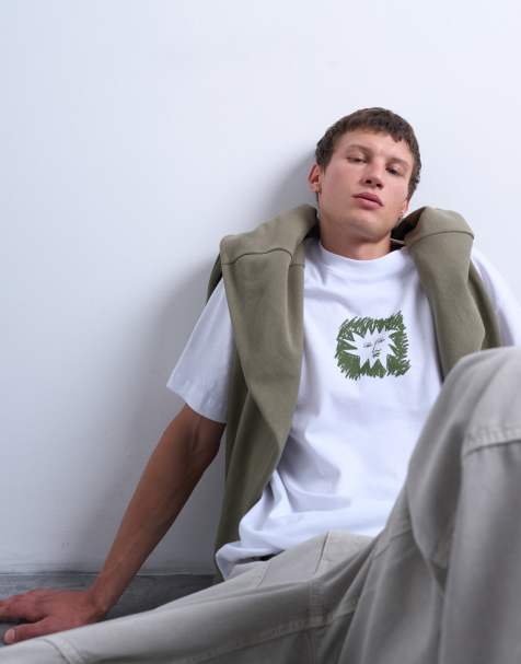 Topman – Biały T-shirt oversize z kreskówkowym nadrukiem słońca i wyhaftowanym wzorem - view 1