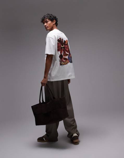 Topman – Biały T-shirt oversize z motywem malowanego kolażu z przodu i na plecach - view 1