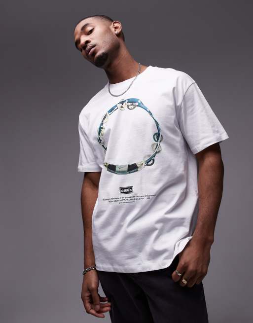 Topman – Biały T-shirt oversize z nadrukiem z napisem Oasis