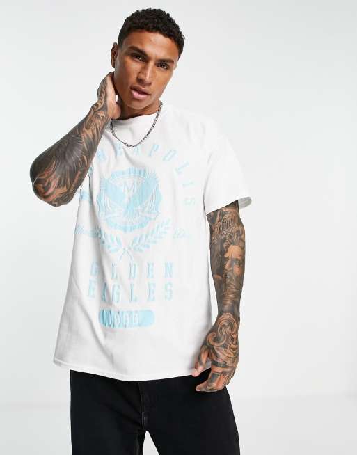 Topman – Biały T-shirt oversize ze spranym nadrukiem „Minneapolis”