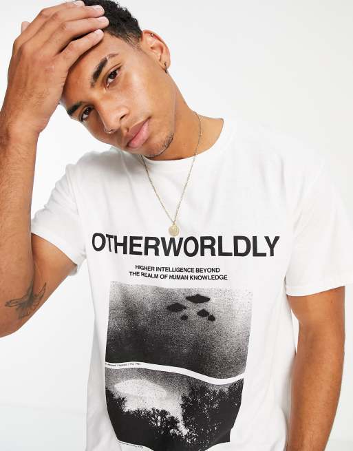 Topman – Biały T-shirt z napisem „Otherworldly”