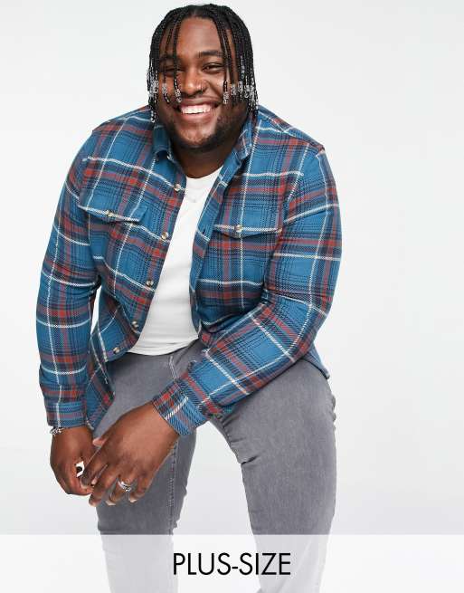 Topman Big check overshirt in teal ASOS