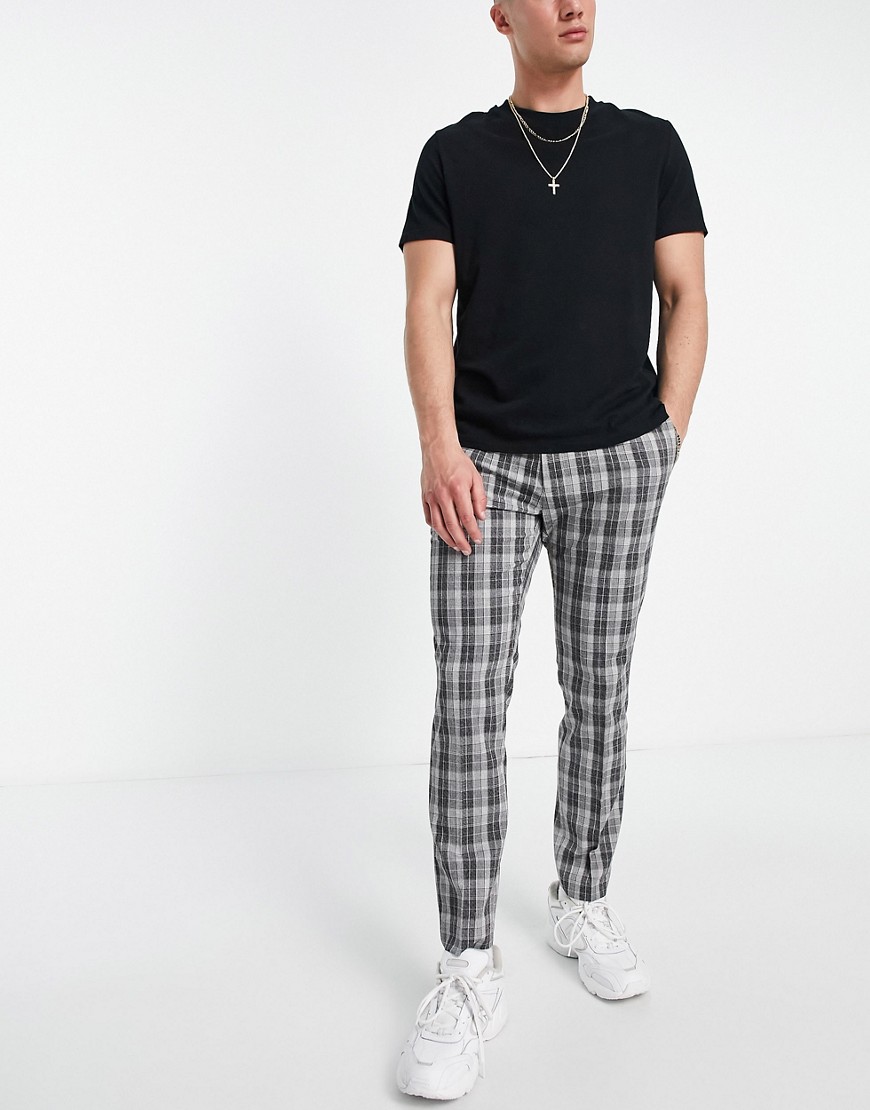 Topman big shadow check jogger trousers in navy