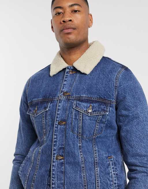 Topman blue borg denim on sale jacket