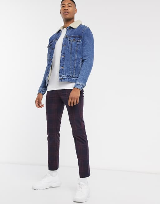 Topman blue borg hot sale denim jacket