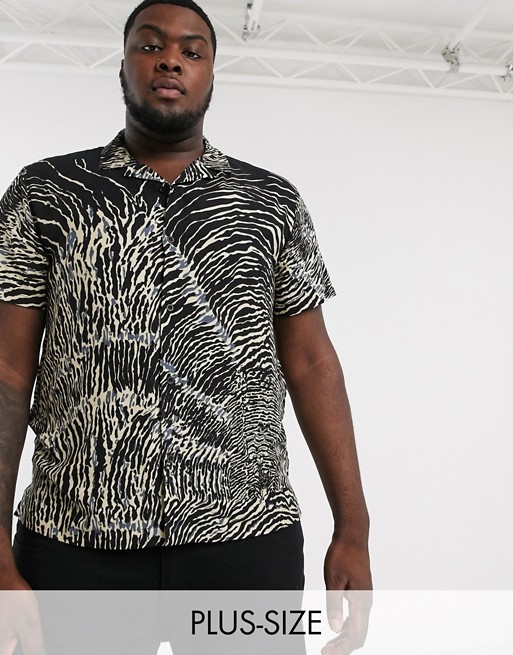 Topman Big & Tall shirt with zebra print in black