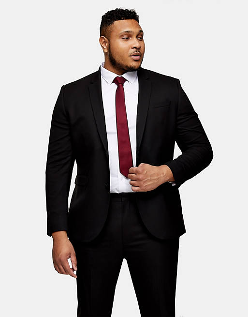 Topman Big & Tall skinny fit single breasted suit jacket with notch lapels in black