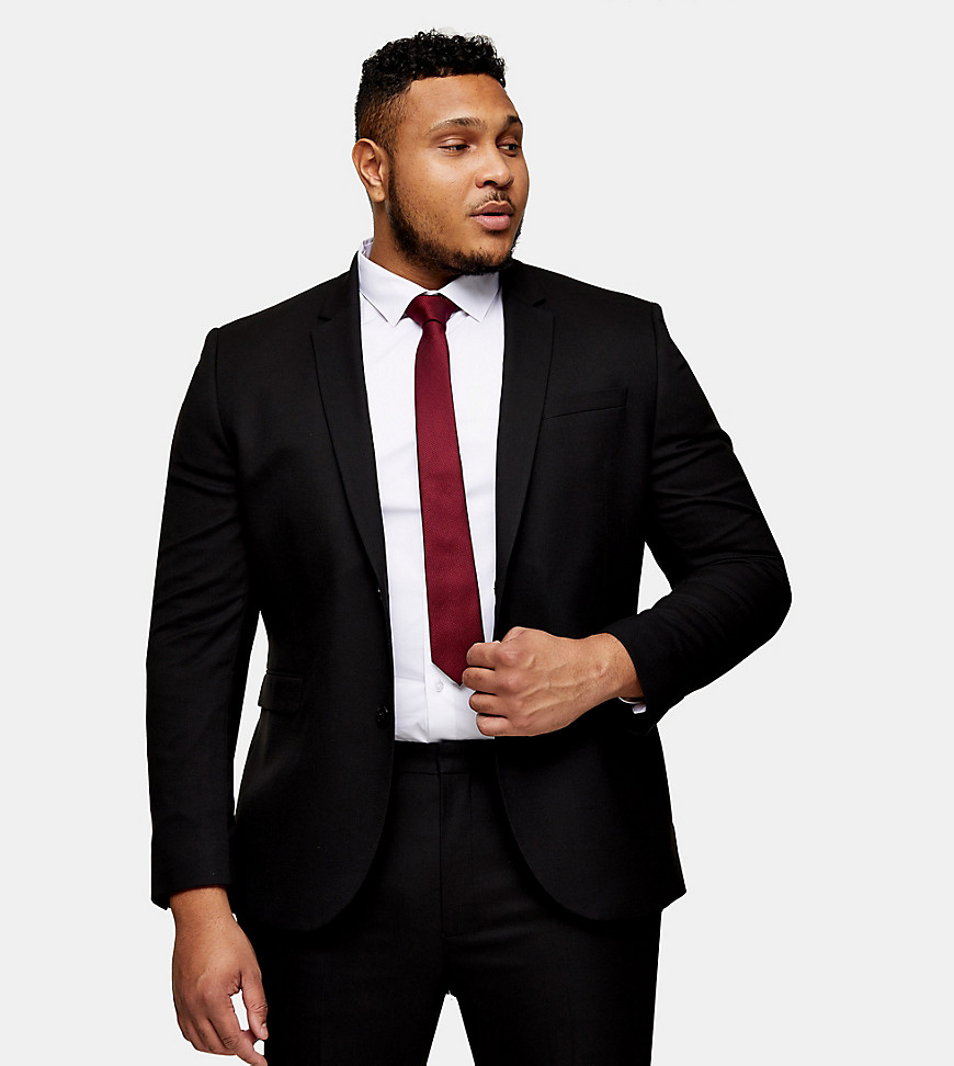 Topman Big & Tall skinny single breasted suit jacket in black