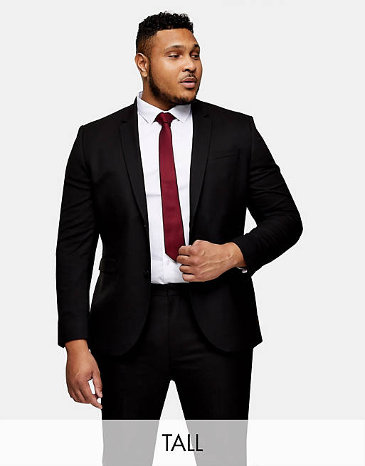 Suits Topman Big & Tall skinny single breasted suit jacket in black 
