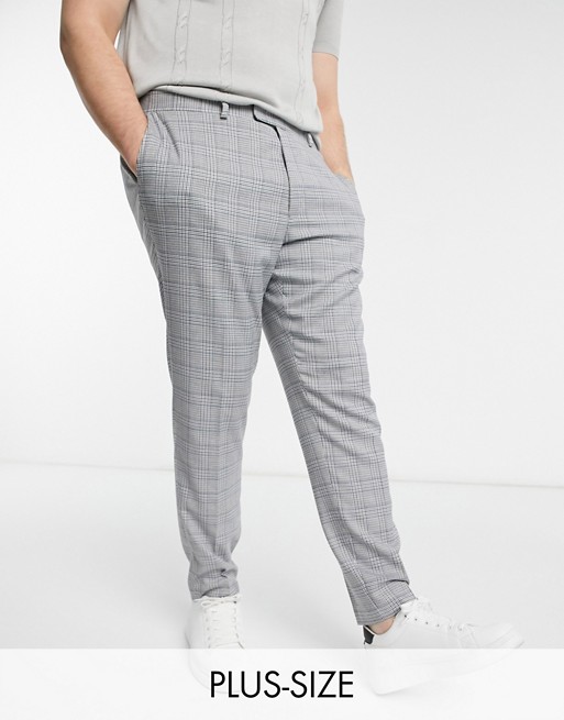 Topman Big & Tall skinny smart trousers in grey check