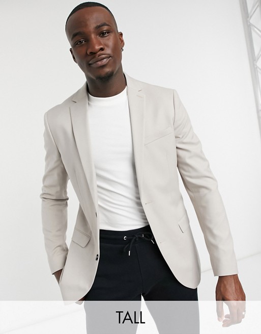 Topman Big & Tall skinny single breasted suit jacket in stone