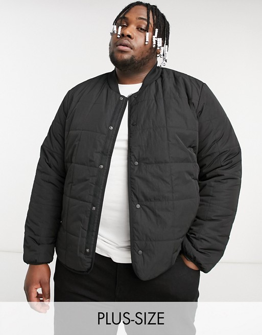 Topman Big & Tall square quilt bomber jacket in black