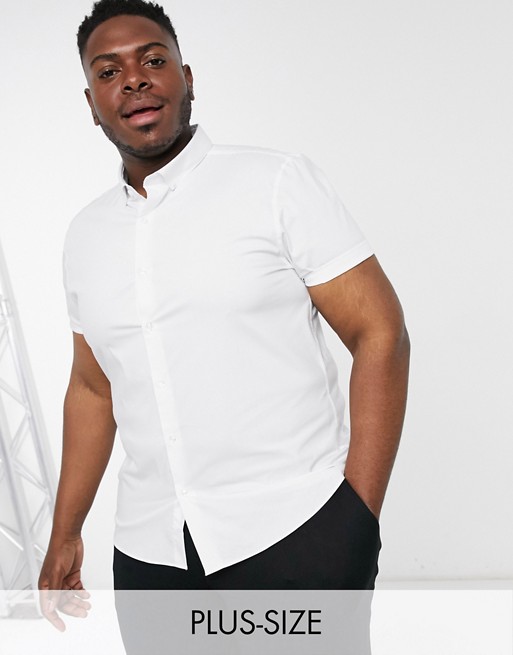 Topman Big & Tall stretch slim short sleeve shirt in white