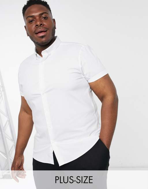 Topman Big & Tall stretch slim short sleeve shirt in white