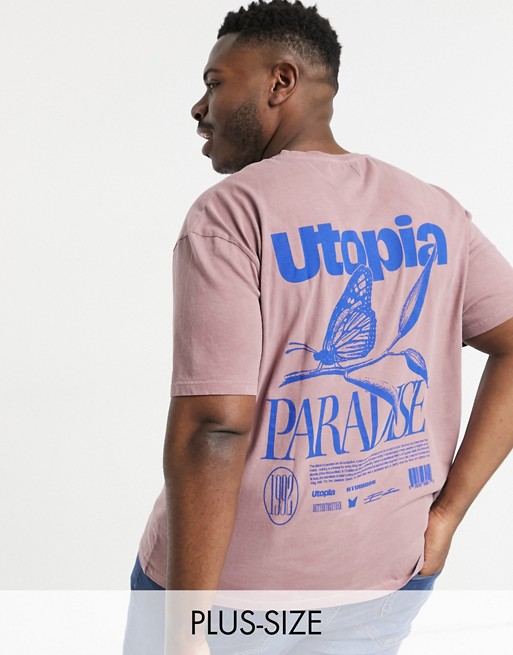 Topman Big & Tall utopia butterfly front and back print t-shirt in pink
