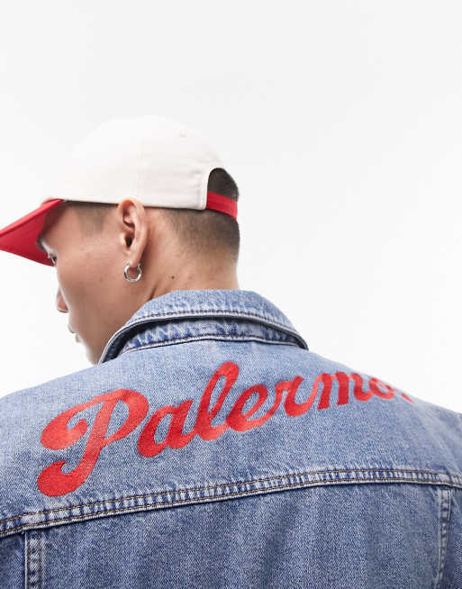 Topman – Blå, ärmlös, jeansjacka i oversize med Palermo-broderi baktill, 3 av 4