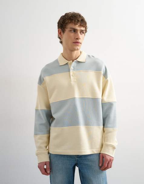 Topman - Blå/cremefarvet oversized rugby-sweatshirt med polokrave - view 1