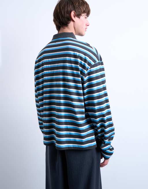 Topman - Blå cropped rugby-polo med lange ærmer, 5 af 5