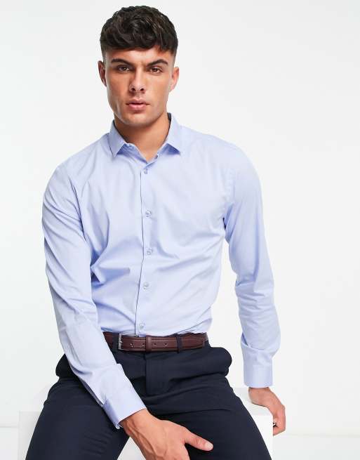 Topman – Blå finskjorta med stretch 