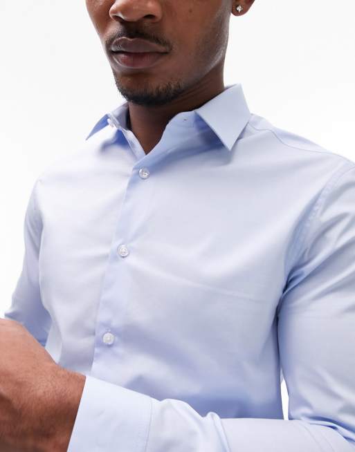 Topman – Blå långärmad finskjorta med stretch och extra smal passform, 4 av 4