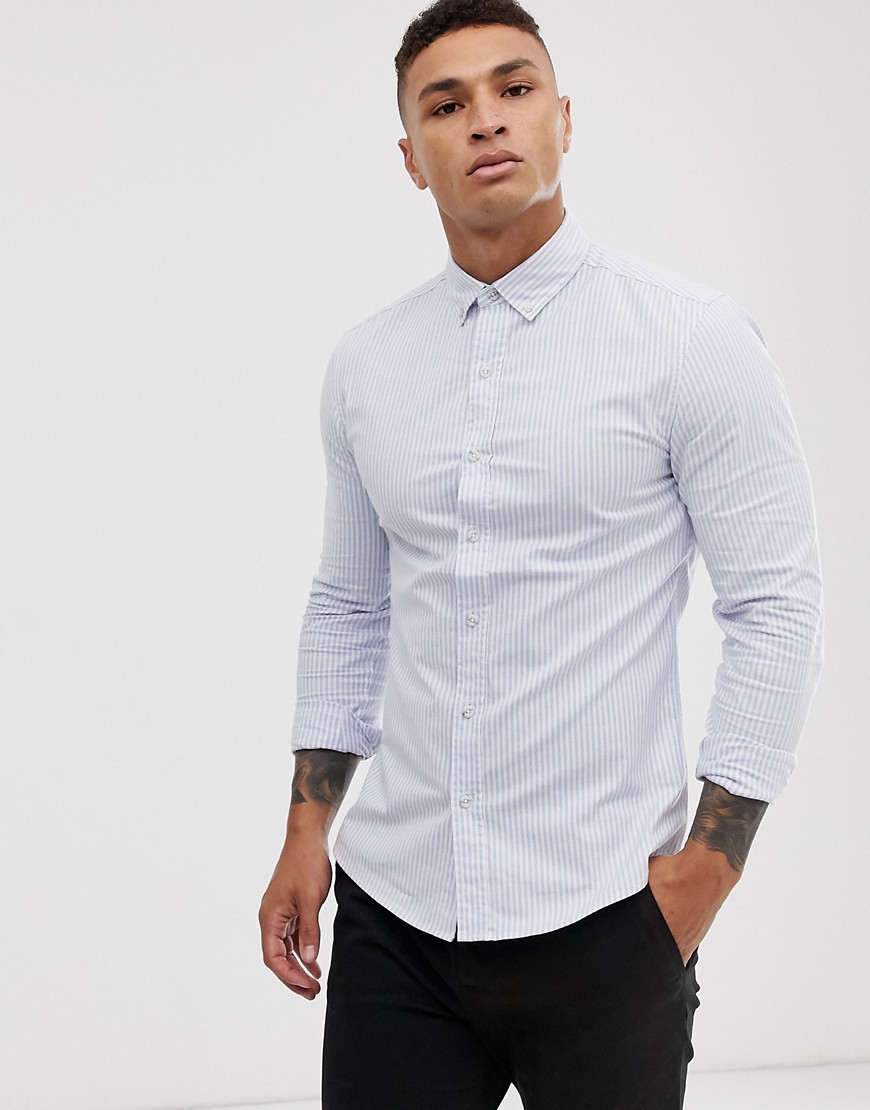 Topman – Blå- och vitrandig oxfordskjorta