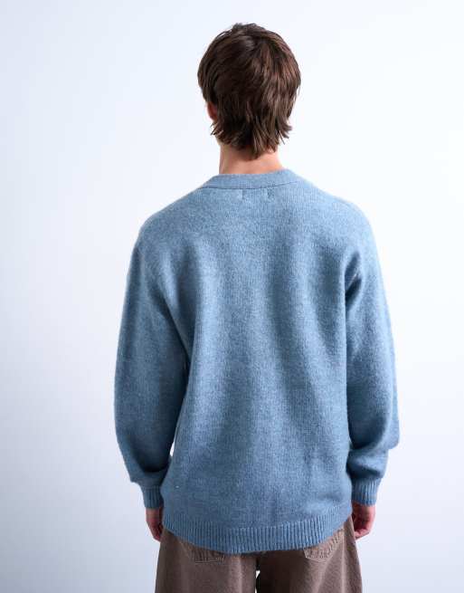 Topman - Blå oversized cardigan med V-hals, 4 af 5