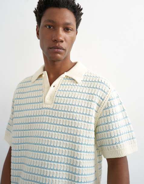 Topman - Blå polo i maskinhæklet materiale i regular fit - view 1