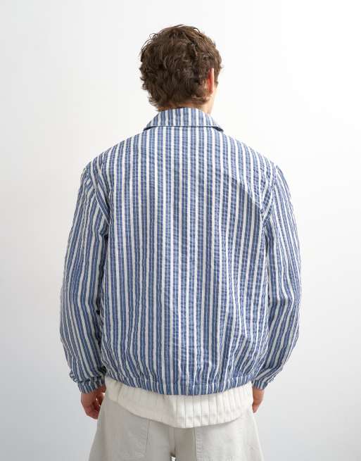 Topman – Blå, randig harrington-jacka med textur, 3 av 5