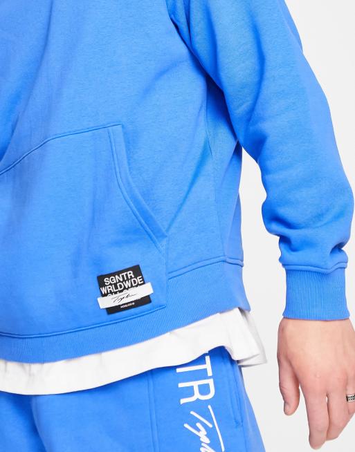 Topman – Blå sweatshirt i oversize med sidopaneler och signatur, 3 av 4