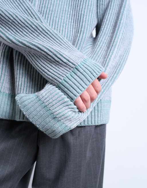Topman – Blå, tvättad, stickad fiskartröja med avslappnad passform, 5 av 5