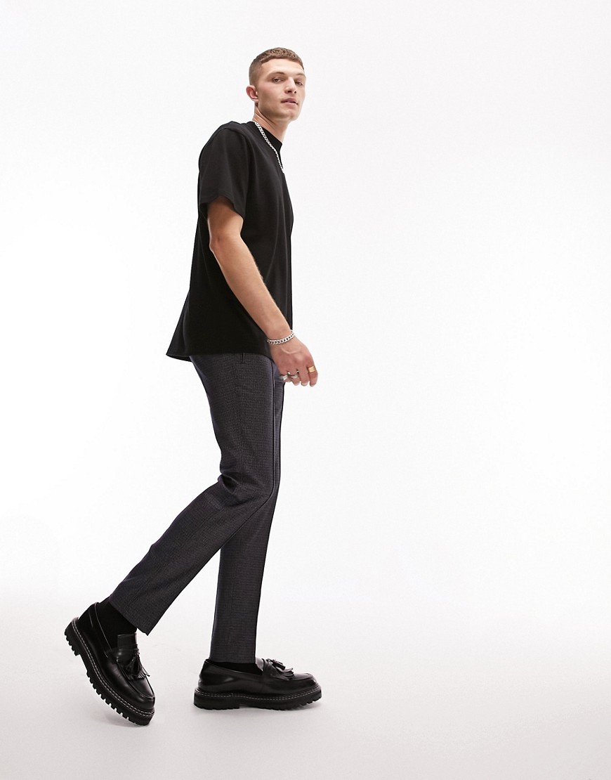 Topman black and white herringbone elasticated waist suit trouser