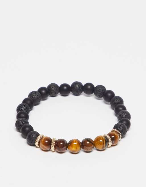Topman black bracelet with beige stone
