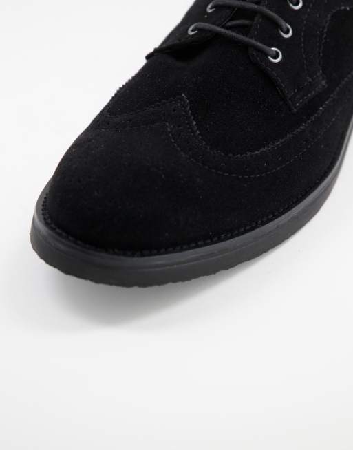 Topman black faux suede chunky brogues