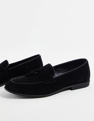 Topman black faux suede prince tassel loafers