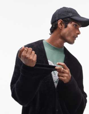 Topman Black Fluffy Cardigan