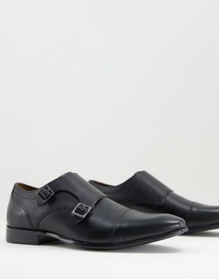 Topman black leather bright monk shoes
