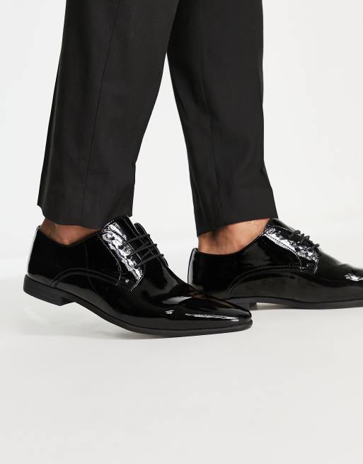 Topman black pu briar derby patent shoes