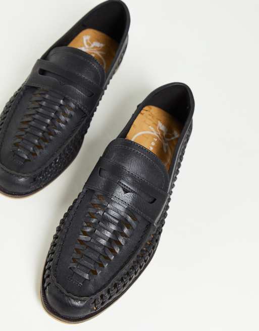 Topman black weave morgan saddle loafers | ASOS display picture 2