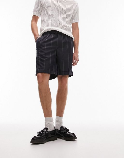 Topman black wide pinstripe smart shorts | ASOS