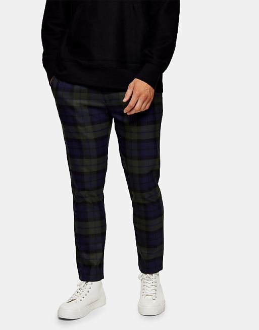 Topman blackwatch check sweatpants in green | ASOS