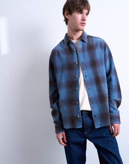 Topman – Blårutig, avslappnad skjorta med tvättad finish, 5 av 5