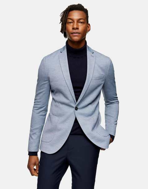 Topman - Blazer ajusté en jersey à boutonnage simple - Bleu - view 1