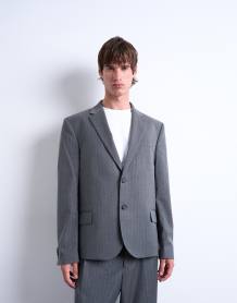 Topman - Pantalon de costume droit à fines rayures - Gris anthracite