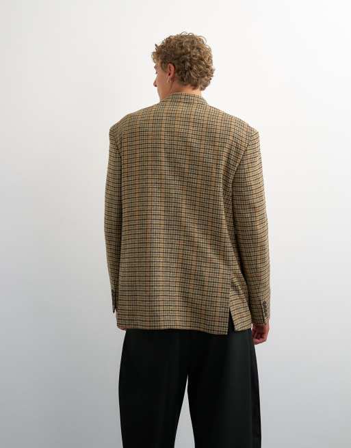Topman blazer croisé oversize à carreaux texturés en mélange de laine marron, 5 de 5