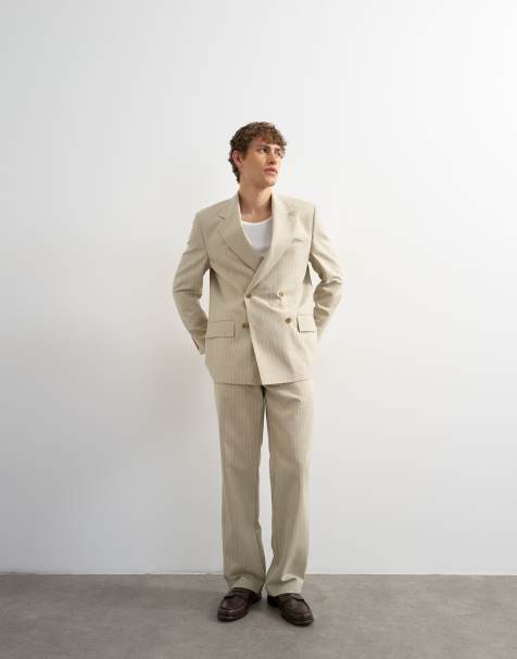 Topman - Blazer décontracté rayé à double boutonnage - Taupe - view 1