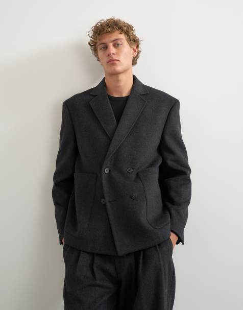 Topman blazer doppiopetto dalla vestibilità boxy testurizzato in antracite - view 1