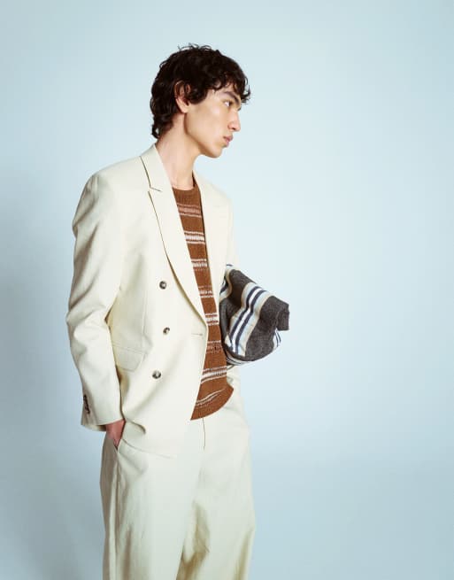 Topman - Blazer doppiopetto misto lino color pietra, 2 di 5
